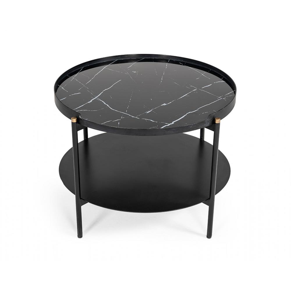 Modern Black Marble Painted Round Metal Coffee Table. Picture 2