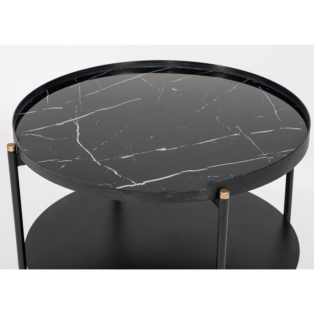 Modern Black Marble Painted Round Metal Coffee Table. Picture 3