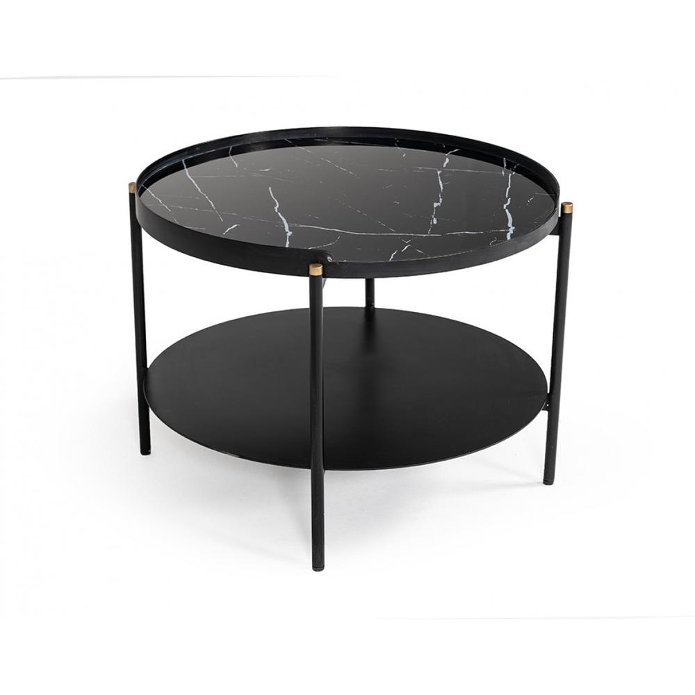 Modern Black Marble Painted Round Metal Coffee Table. Picture 4