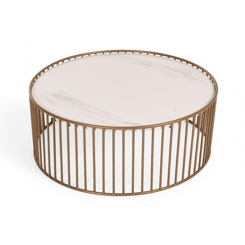 Modern Round White and Gold Faux Marble Coffee Table. Picture 2