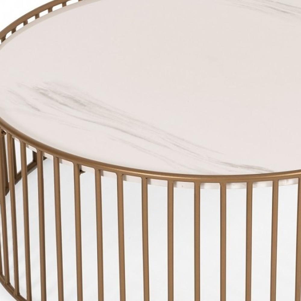Modern Round White and Gold Faux Marble Coffee Table. Picture 6