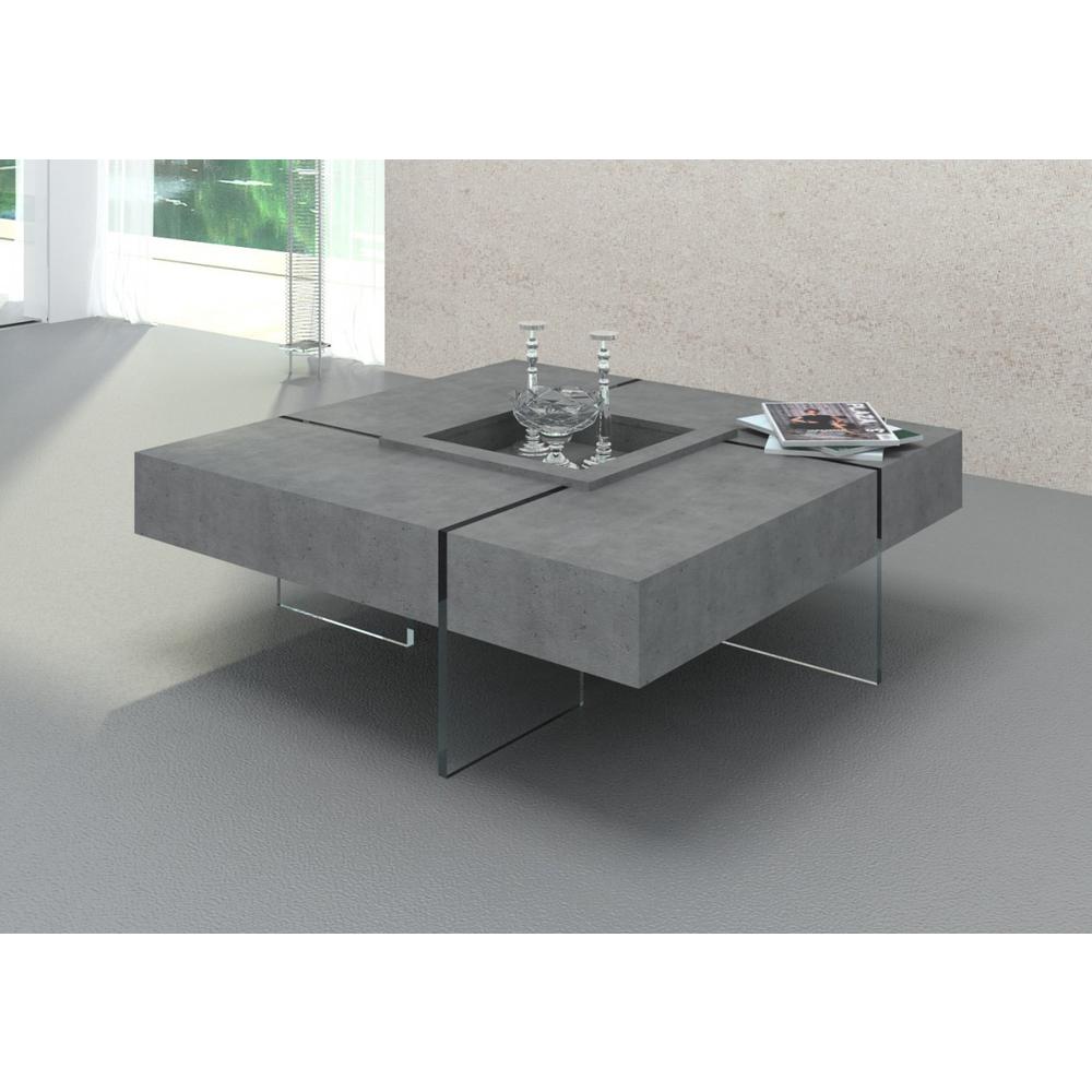 Modern Gray Faux Concrete and Glass Floating Coffee Table. Picture 1