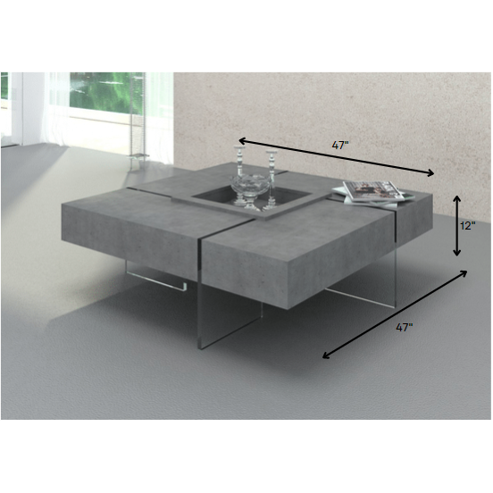 Modern Gray Faux Concrete and Glass Floating Coffee Table. Picture 2