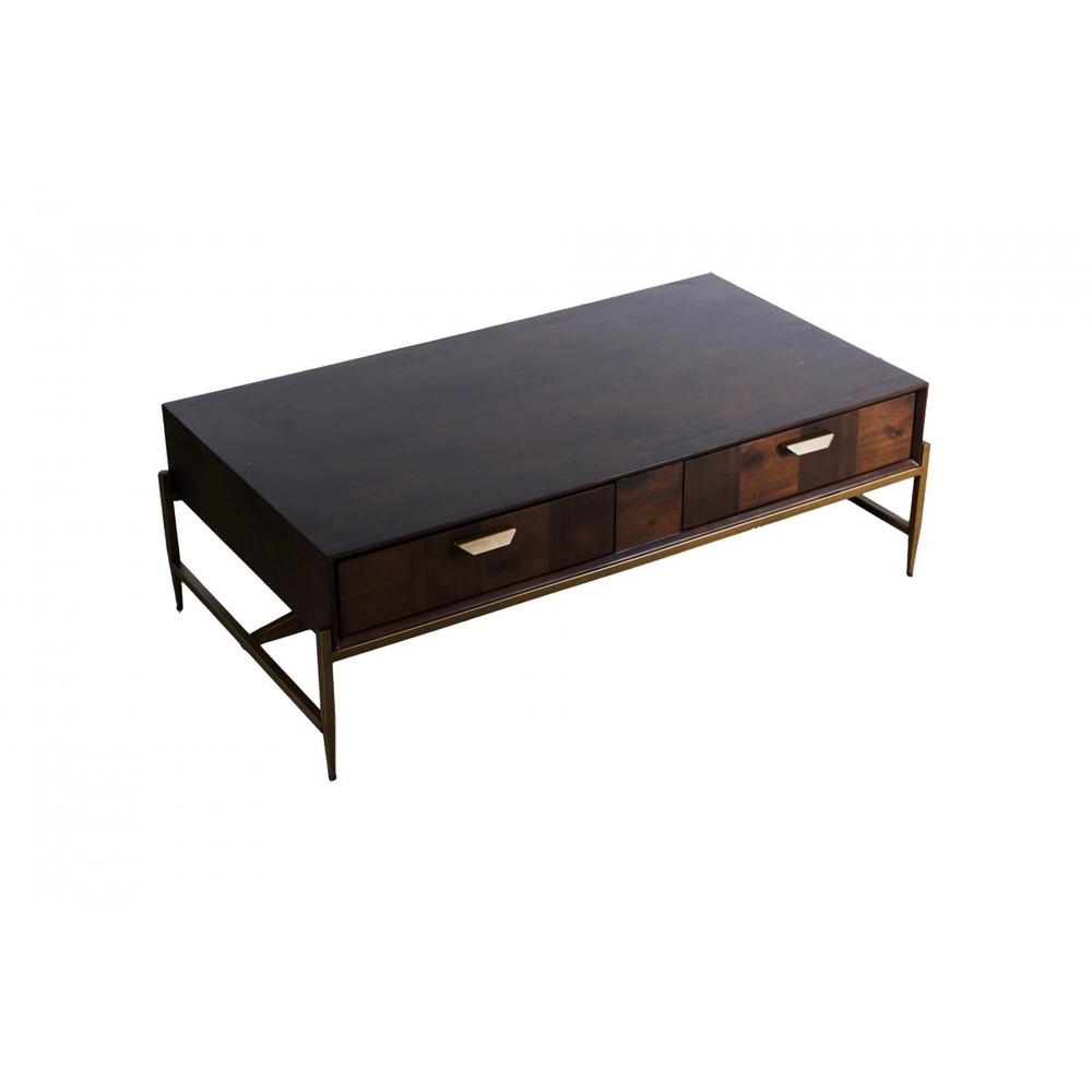 Modern Dark Mango Acacia and Brass Coffee Table. Picture 3