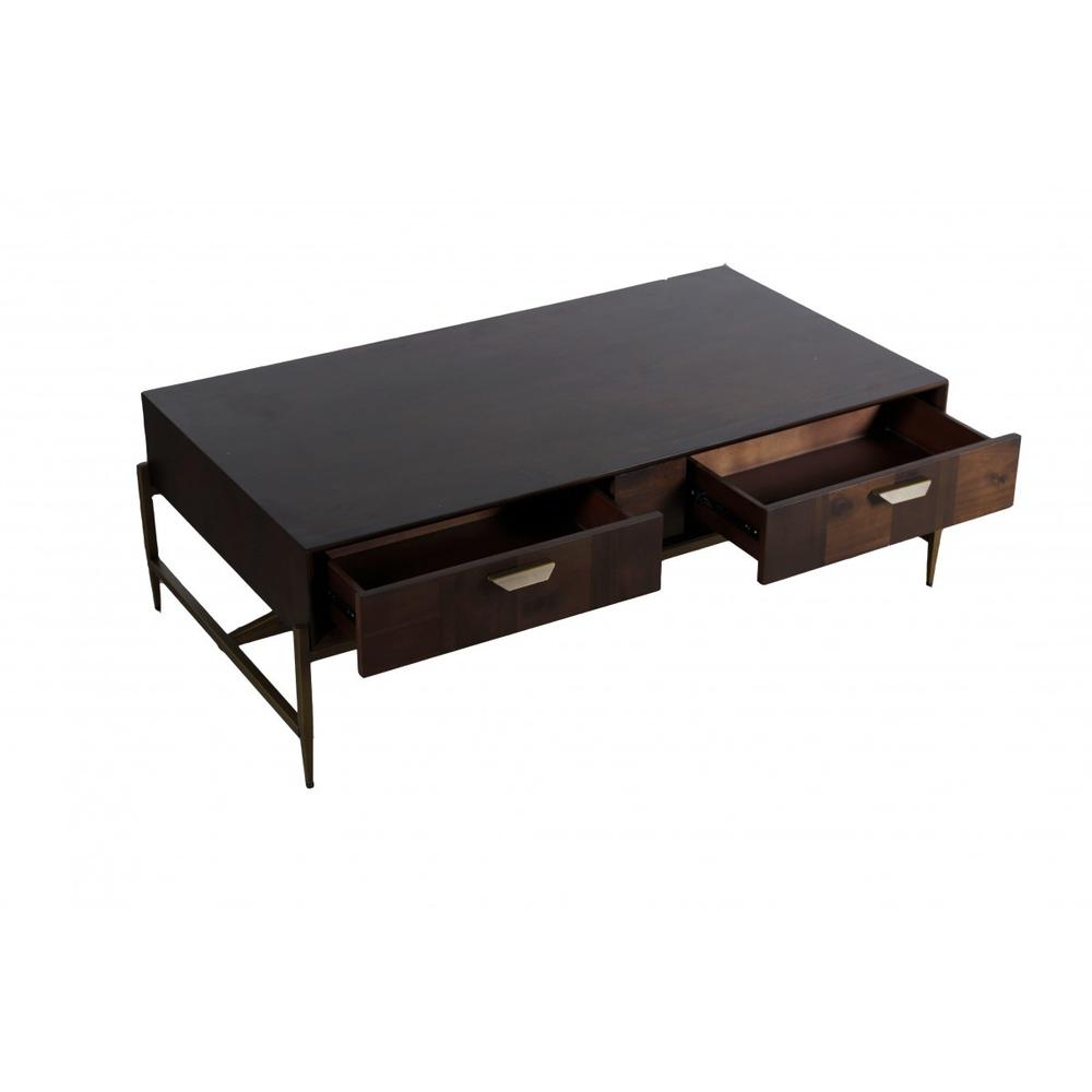 Modern Dark Mango Acacia and Brass Coffee Table. Picture 4