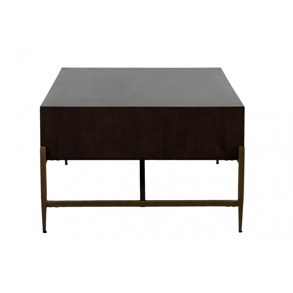 Modern Dark Mango Acacia and Brass Coffee Table. Picture 5