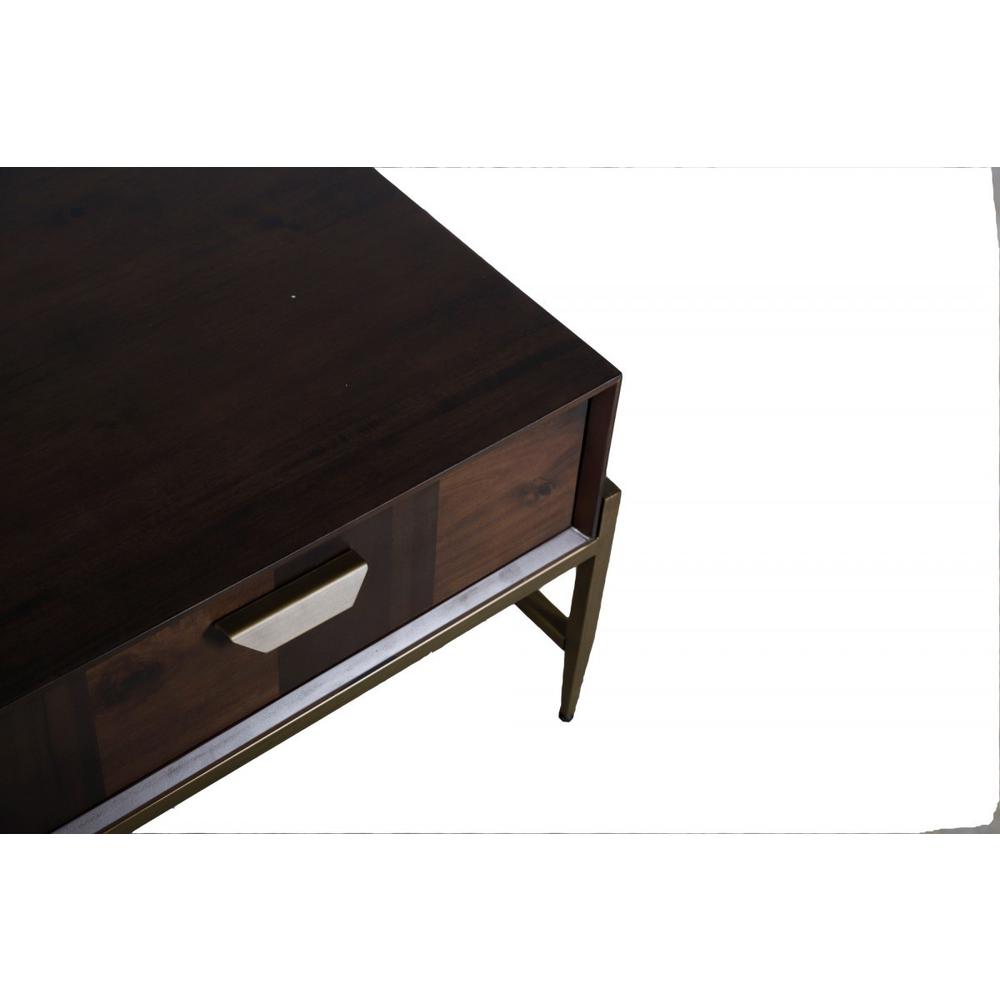 Modern Dark Mango Acacia and Brass Coffee Table. Picture 6