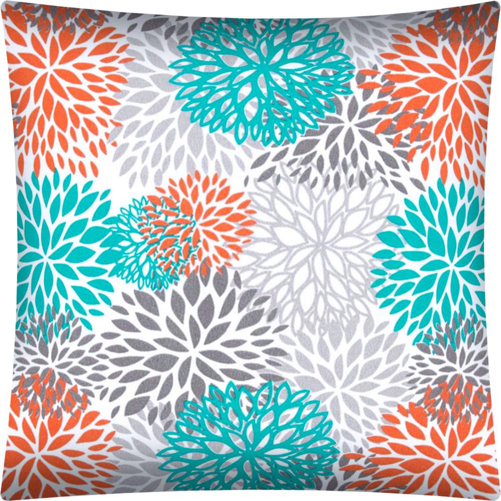 17" X 17" Orange Teal And White Zippered Polyester Floral Throw Pillow Cover. Picture 4