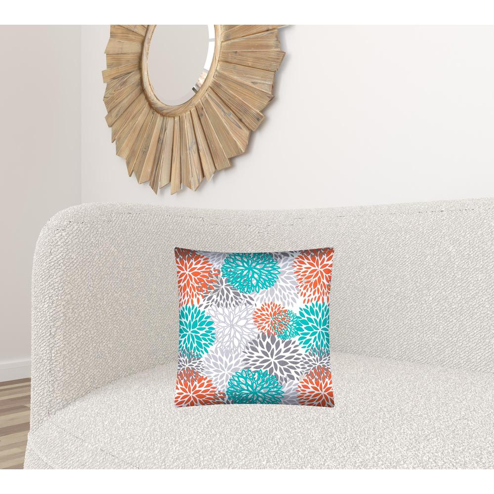 17" X 17" Orange Teal And White Zippered Polyester Floral Throw Pillow Cover. Picture 5
