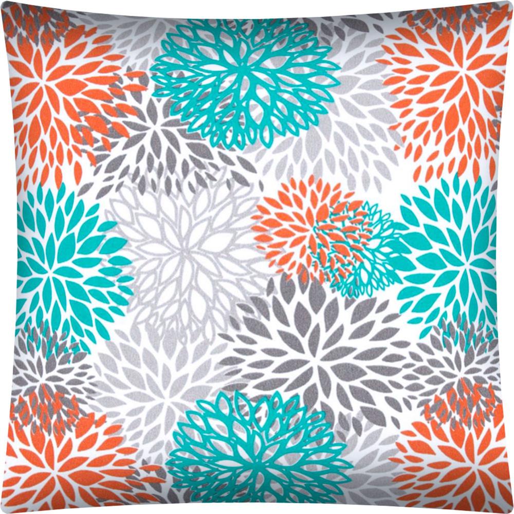 17" X 17" Orange Teal And White Zippered Polyester Floral Throw Pillow Cover. Picture 1