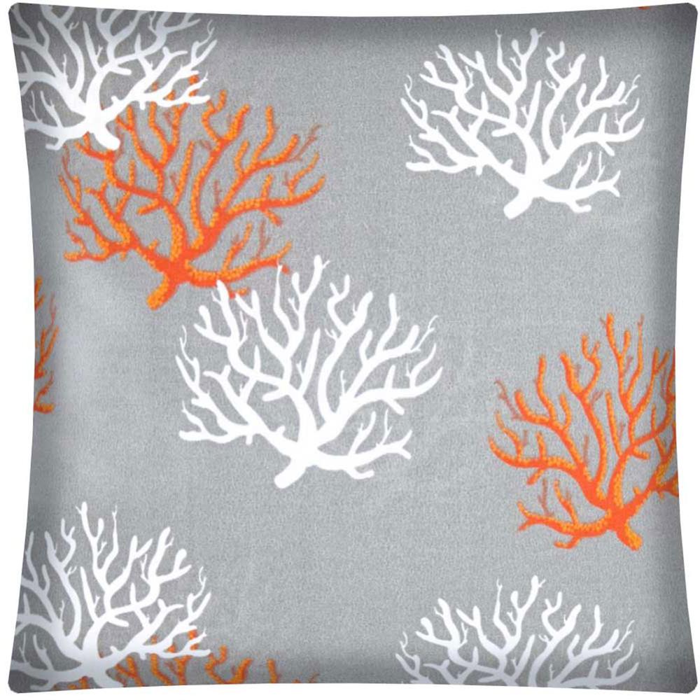 17"x17" Gray Orange And White Zippered Polyester Coastal Throw Pillow Cover. Picture 1