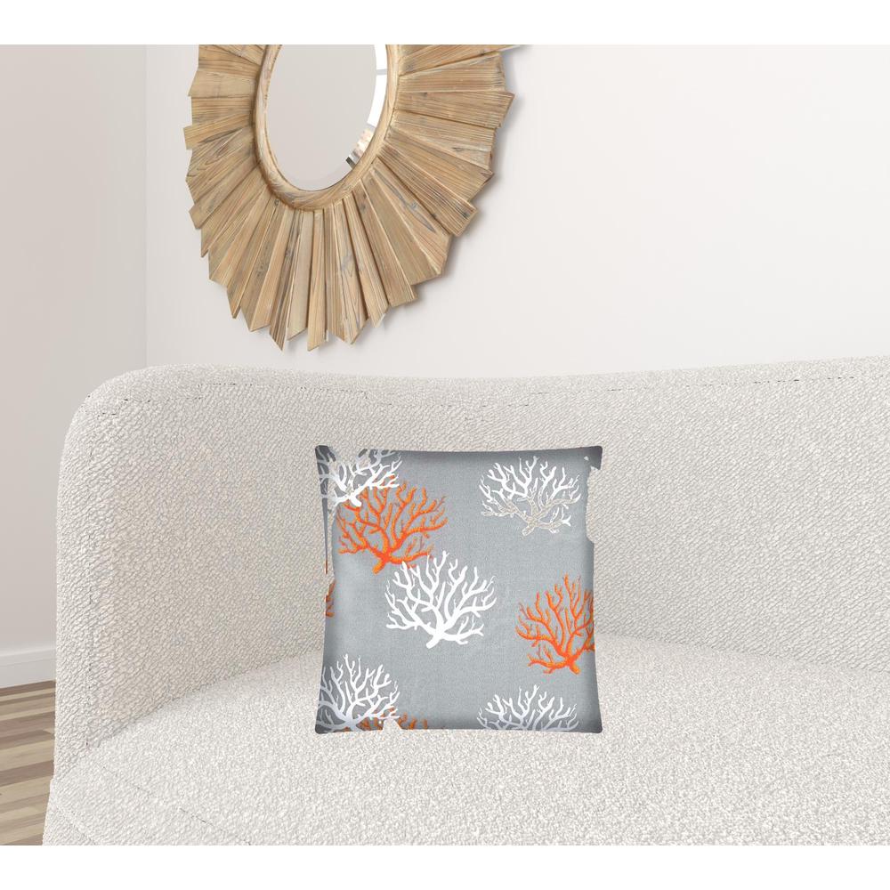 17"x17" Gray Orange And White Zippered Polyester Coastal Throw Pillow Cover. Picture 3