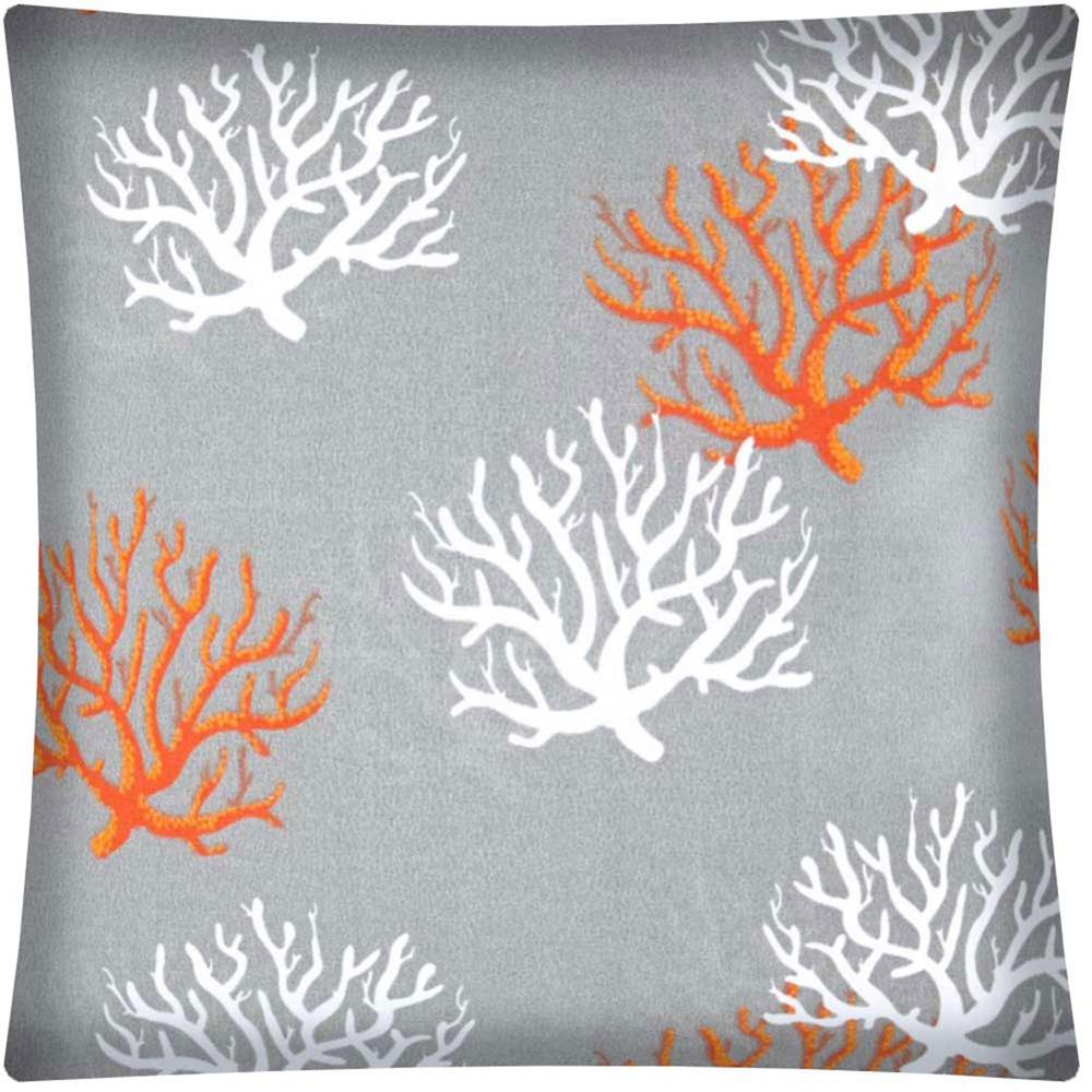 17"x17" Gray Orange And White Zippered Polyester Coastal Throw Pillow Cover. Picture 4