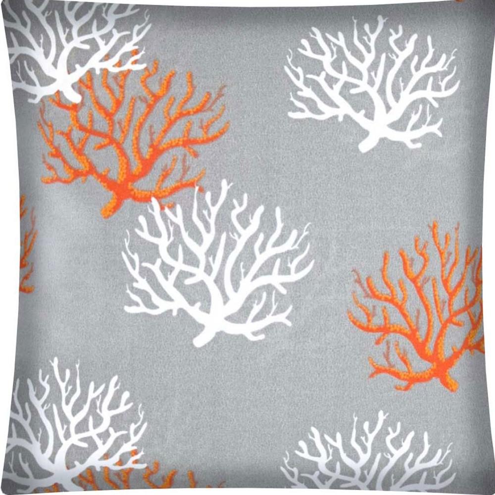 17"x17" Gray Orange And White Zippered Polyester Coastal Throw Pillow Cover. Picture 6