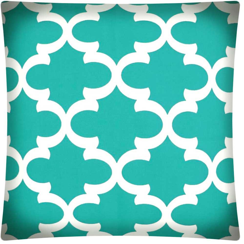 17" X 17" Aqua And White Zippered Polyester Quatrefoil Throw Pillow Cover. Picture 4