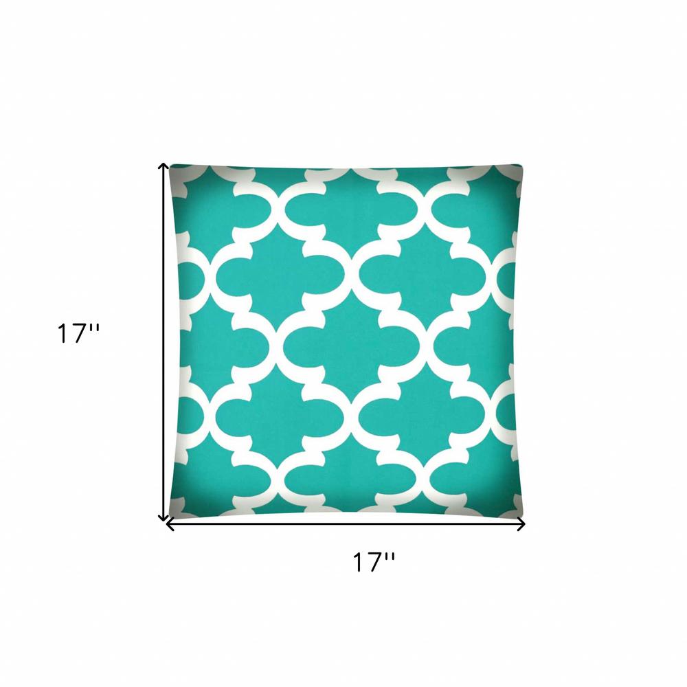 17" X 17" Aqua And White Zippered Polyester Quatrefoil Throw Pillow Cover. Picture 9