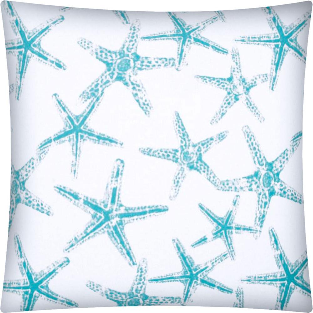 17" X 17" Turquoise And White Zippered Polyester Coastal Throw Pillow Cover. Picture 1