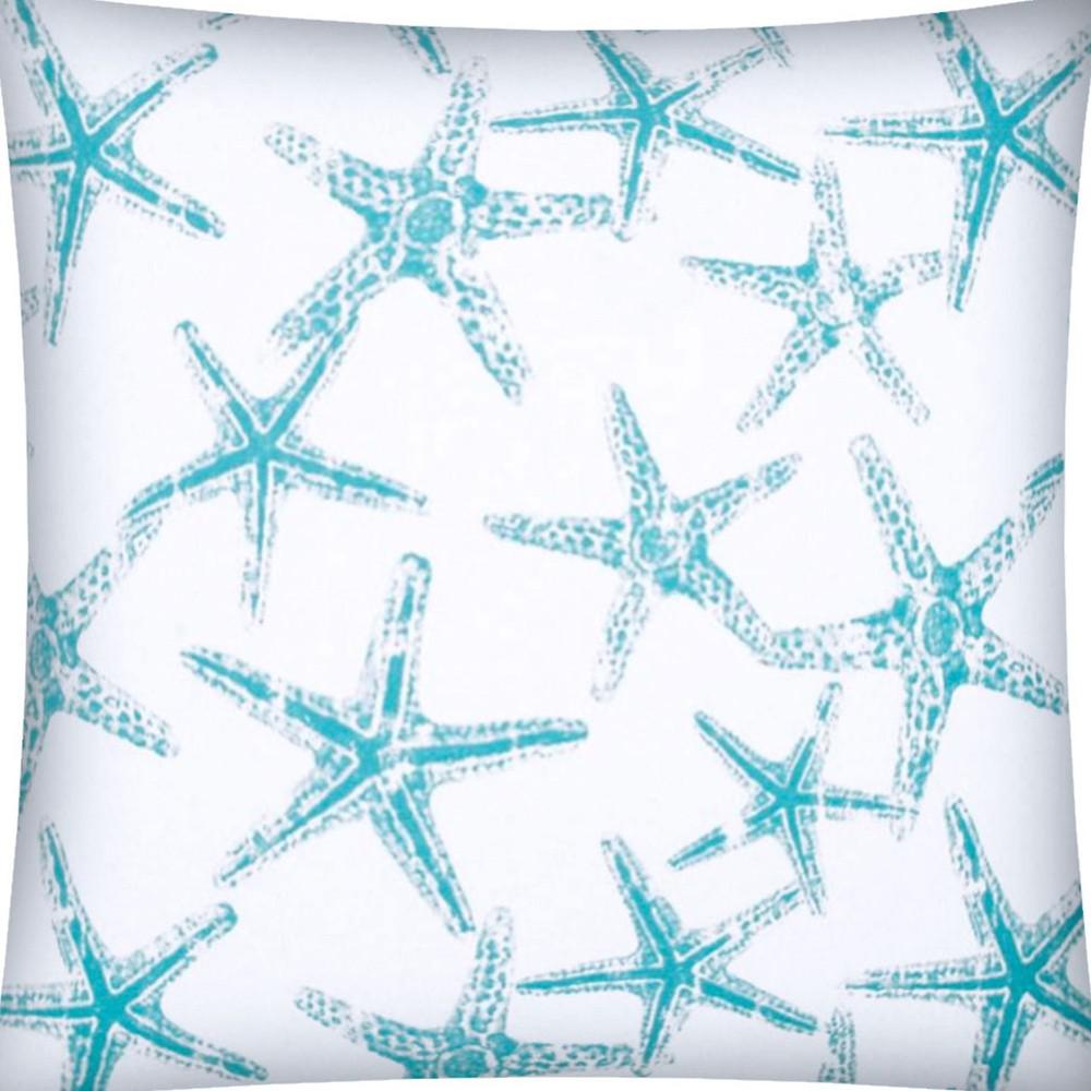 17" X 17" Turquoise And White Zippered Polyester Coastal Throw Pillow Cover. Picture 6