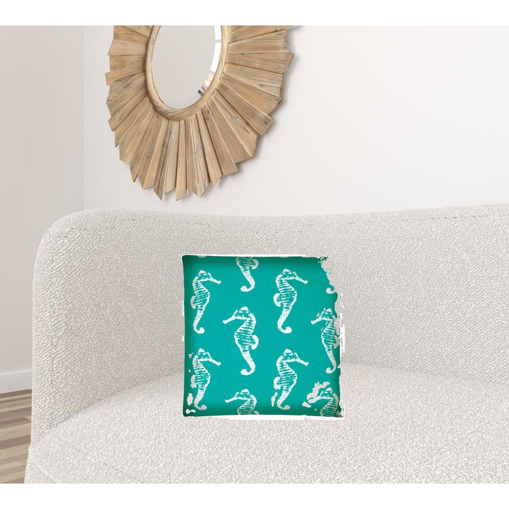 17" X 17" Turquoise And White Zippered Polyester Coastal Throw Pillow Cover. Picture 7
