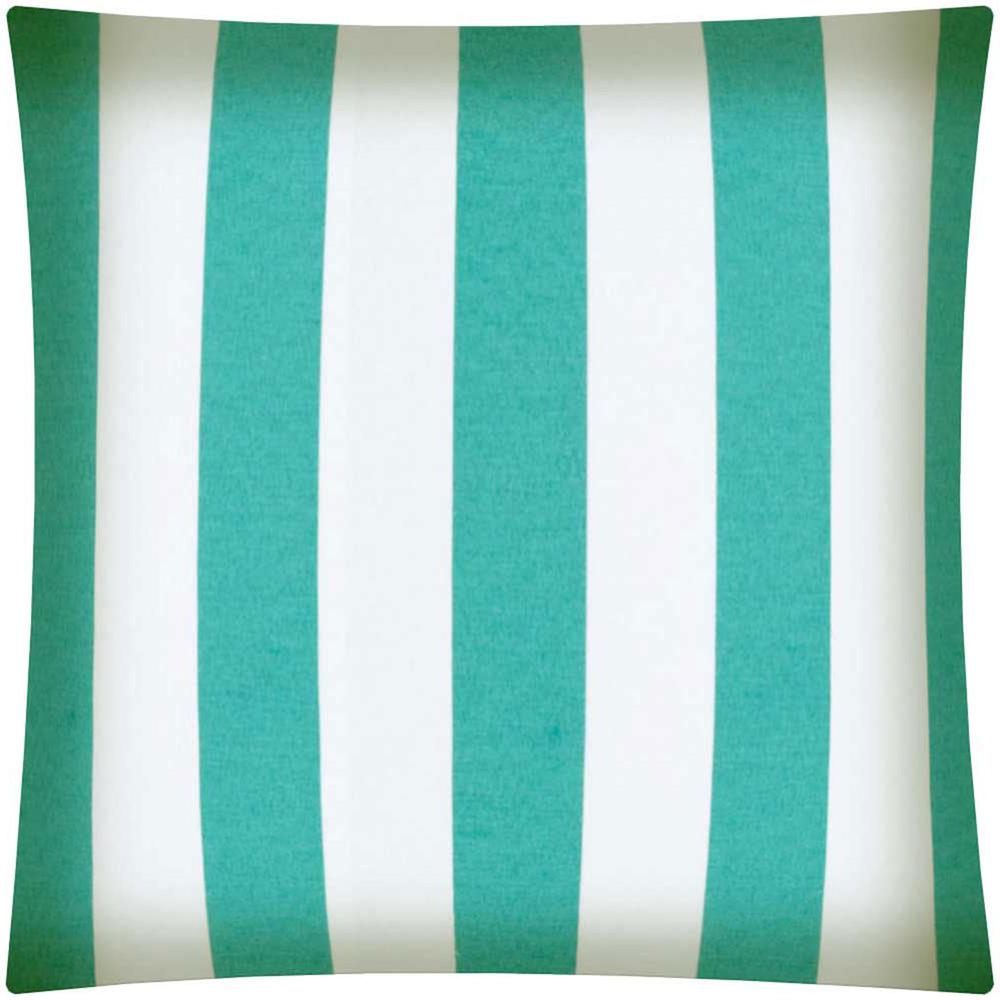 17" X 17" Turquoise And White Zippered Polyester Striped Throw Pillow Cover. Picture 1