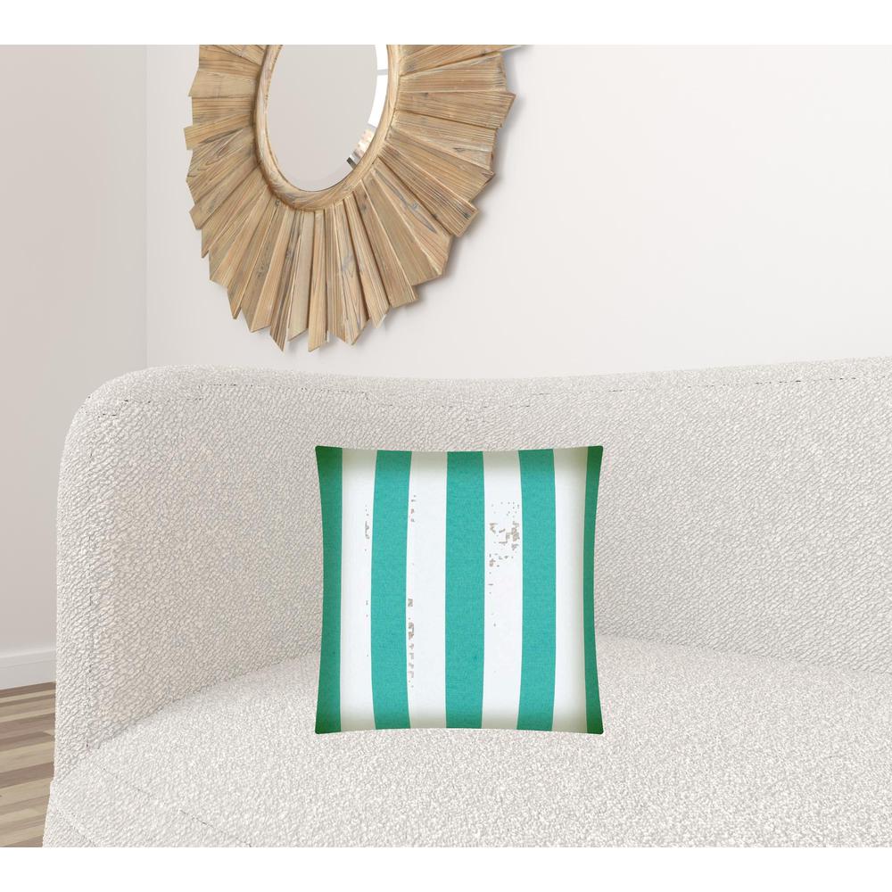 17" X 17" Turquoise And White Zippered Polyester Striped Throw Pillow Cover. Picture 5