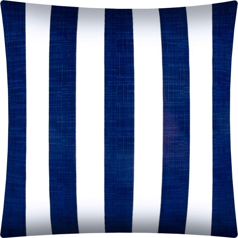 17" X 17" Navy Blue, White Zippered Striped Throw Indoor Outdoor Pillow Cover. Picture 3