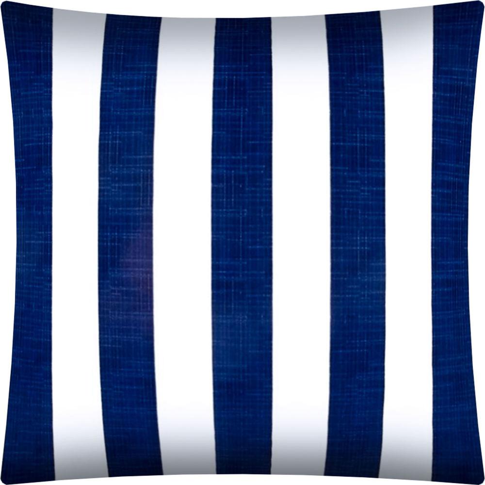 17" X 17" Navy Blue, White Zippered Striped Throw Indoor Outdoor Pillow Cover. Picture 4