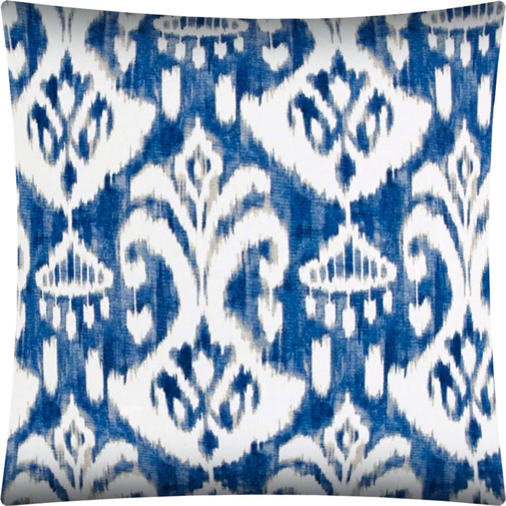 17" X 17" Indigo Taupe And Cream Zippered Polyester Ikat Throw Pillow Cover. Picture 1