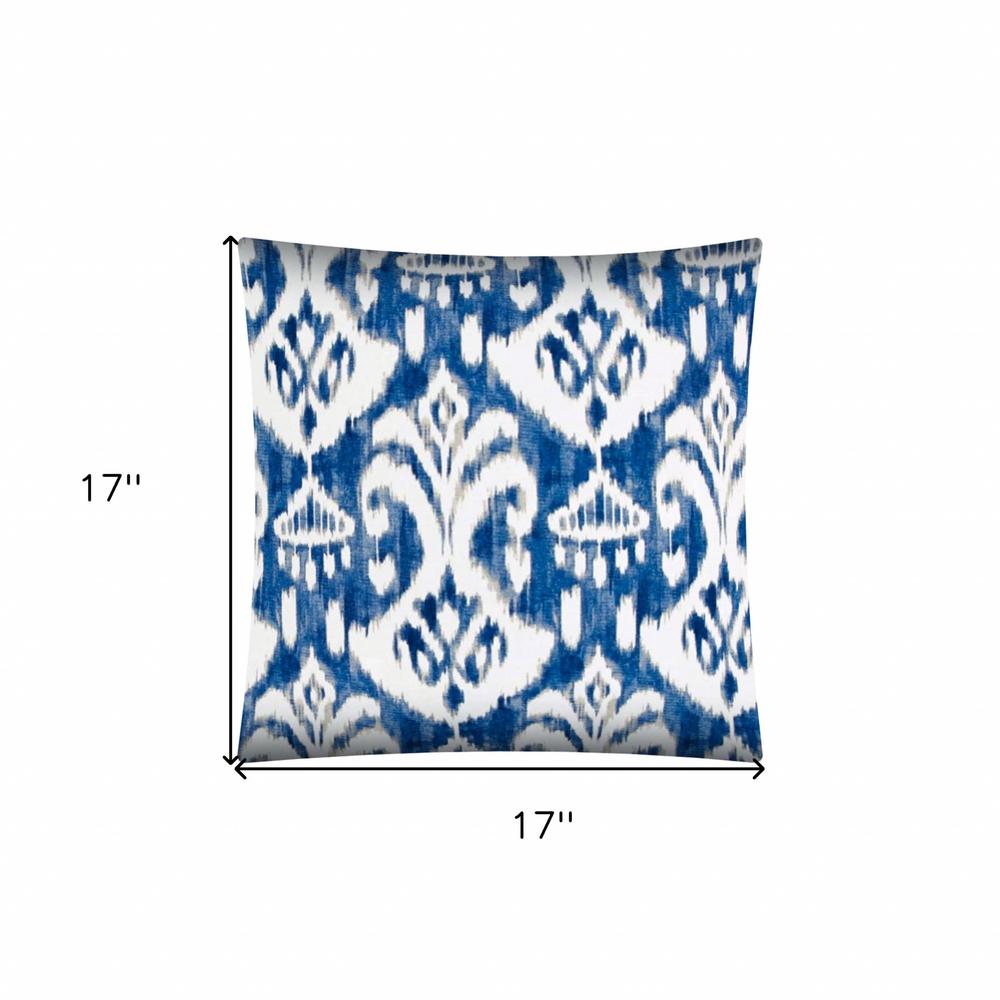 17" X 17" Indigo Taupe And Cream Zippered Polyester Ikat Throw Pillow Cover. Picture 7