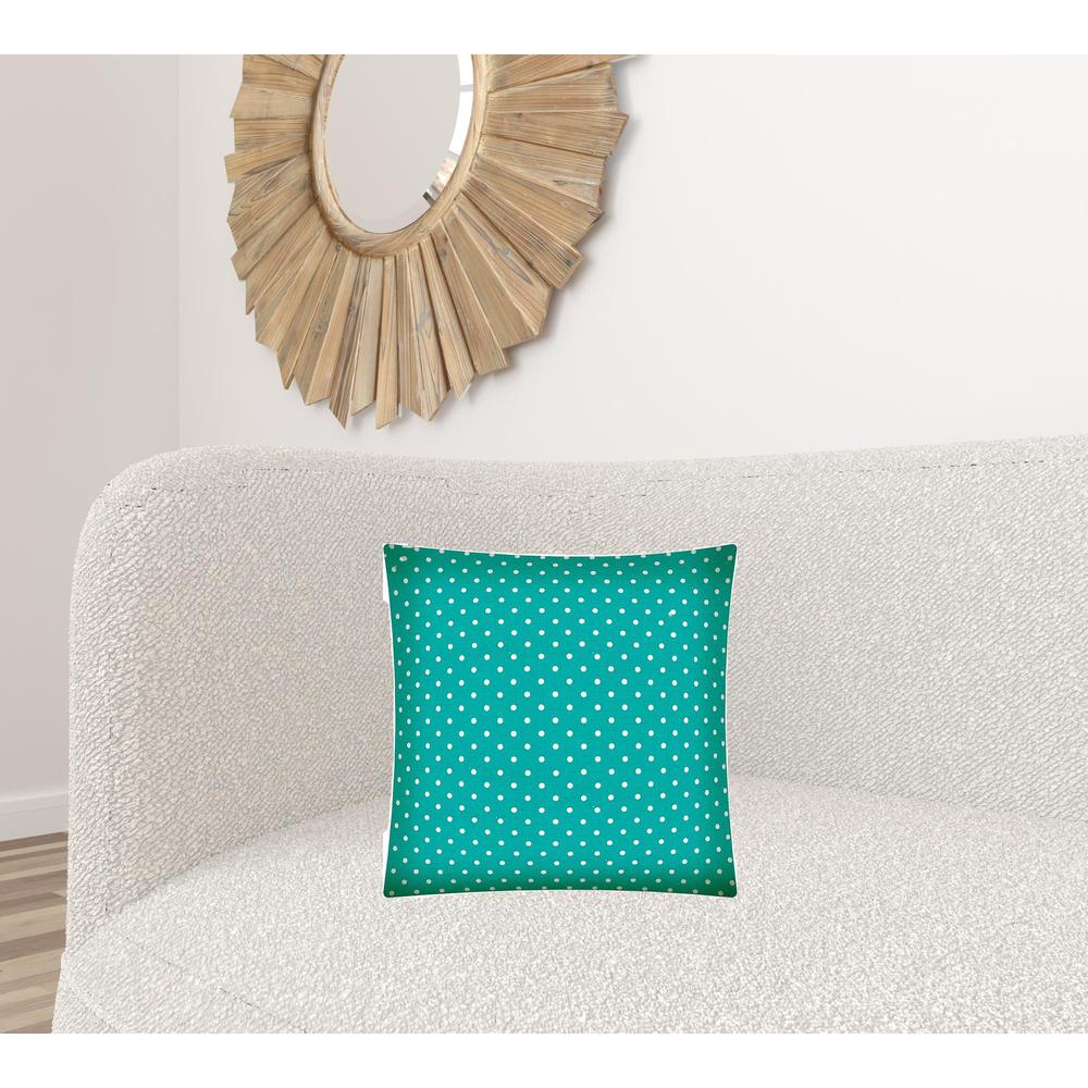 17" X 17" Turquoise Zippered Polyester Polka Dots Throw Pillow Cover. Picture 4