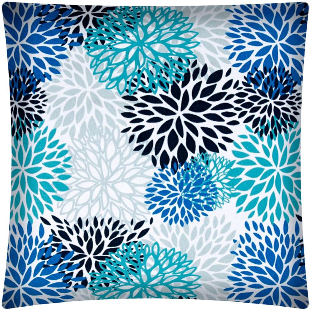 17" X 17" Blue Seafoam And White Zippered Polyester Floral Throw Pillow Cover. Picture 1