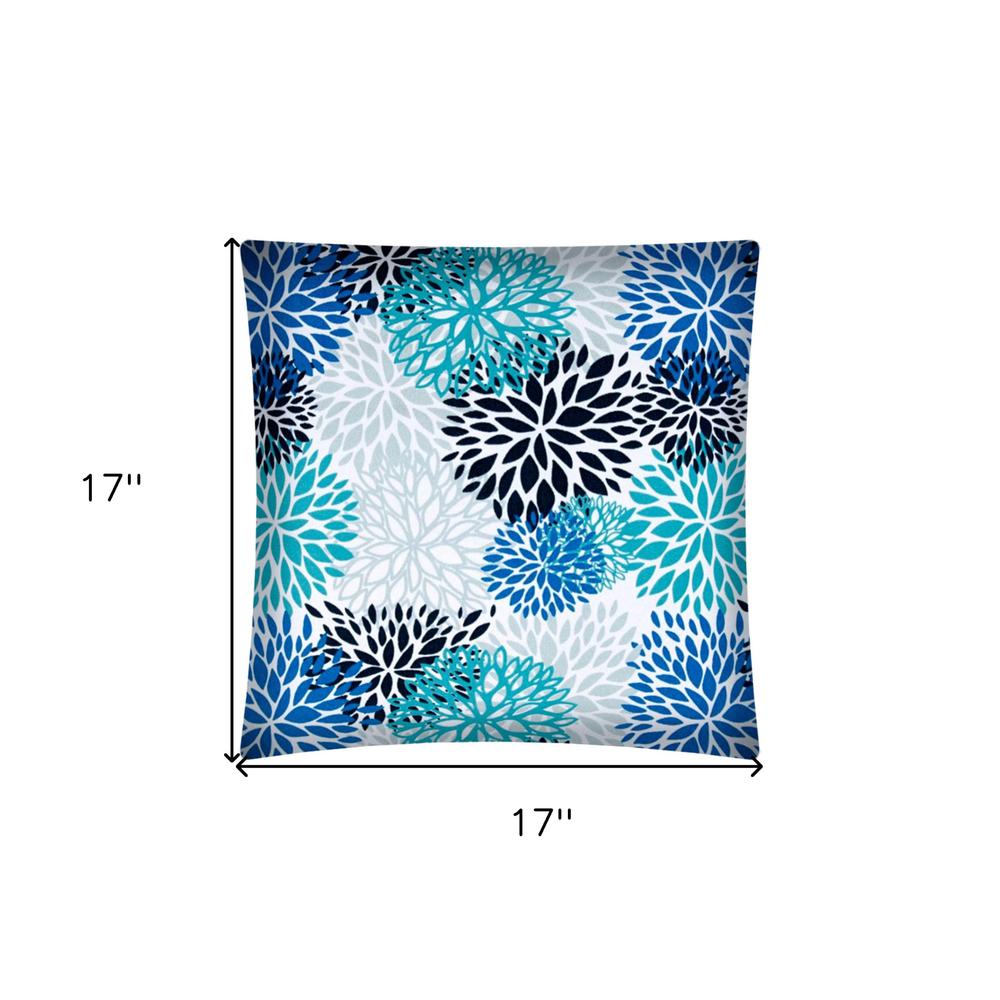 17" X 17" Blue Seafoam And White Zippered Polyester Floral Throw Pillow Cover. Picture 6