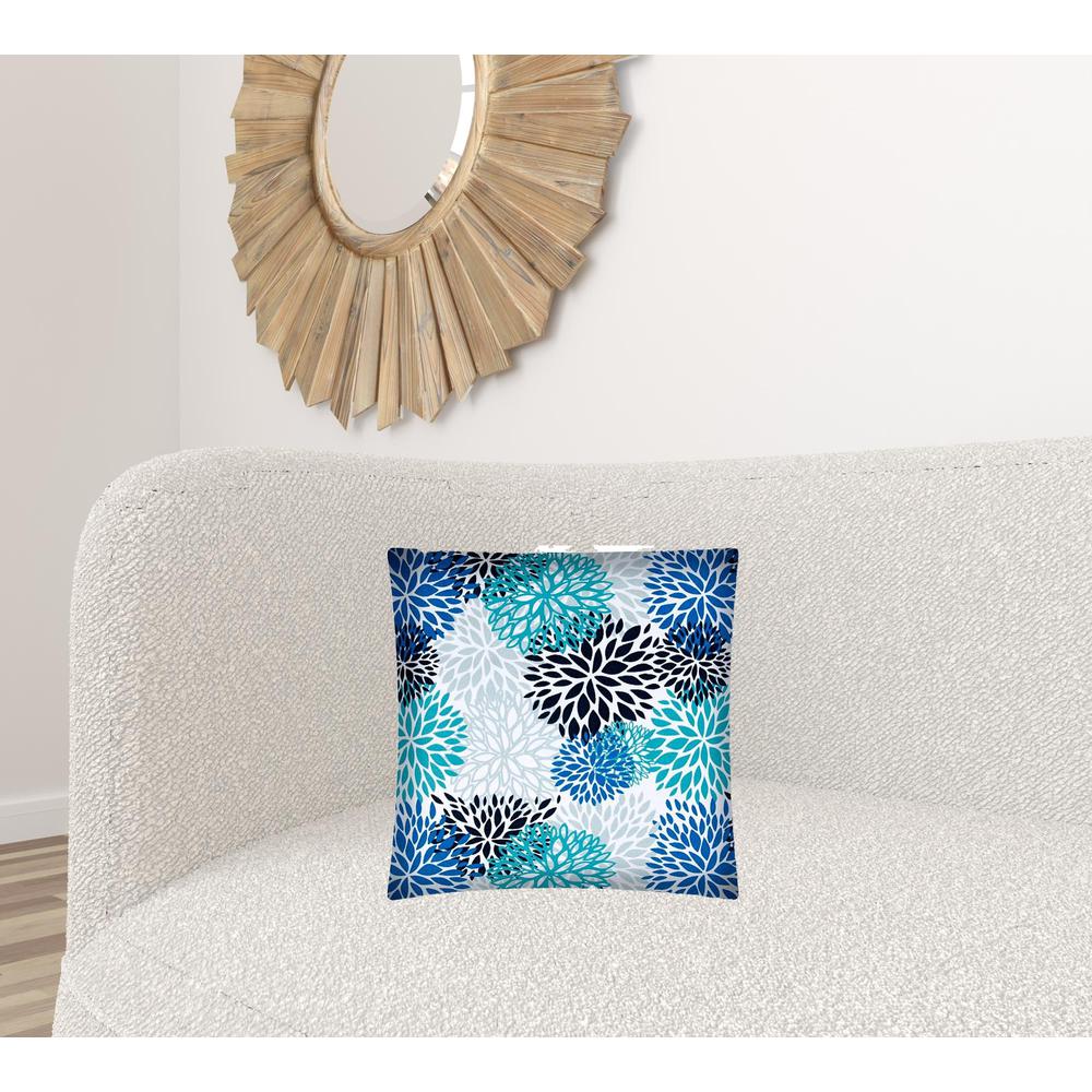 17" X 17" Blue Seafoam And White Zippered Polyester Floral Throw Pillow Cover. Picture 4