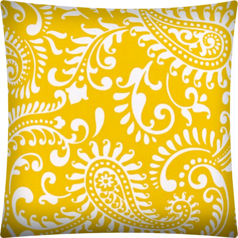 17" X 17" Cream Yellow And White Zippered Polyester Paisley Throw Pillow Cover. Picture 1