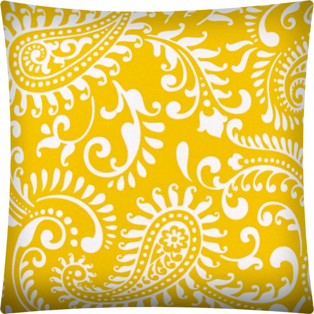 17" X 17" Cream Yellow And White Zippered Polyester Paisley Throw Pillow Cover. Picture 2