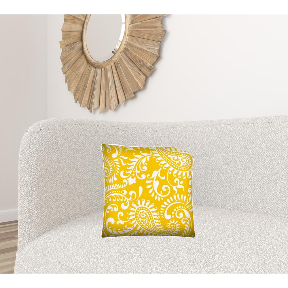 17" X 17" Cream Yellow And White Zippered Polyester Paisley Throw Pillow Cover. Picture 4