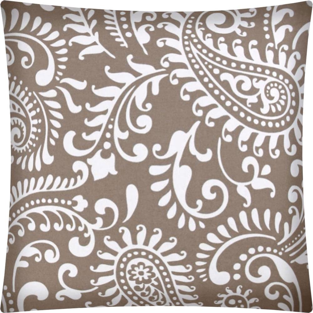 17x17 Taupe And White Zippered Polyester Paisley Throw Pillow Cover. Picture 1