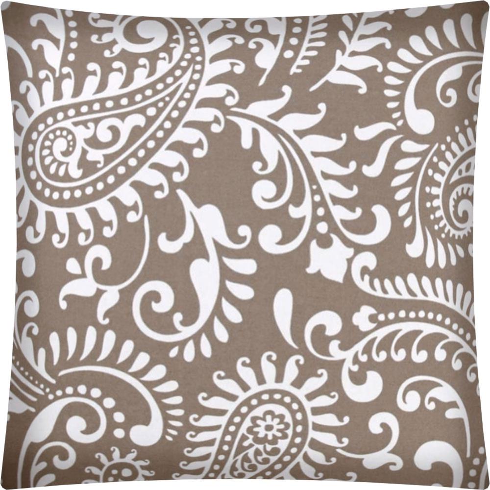 17x17 Taupe And White Zippered Polyester Paisley Throw Pillow Cover. Picture 4