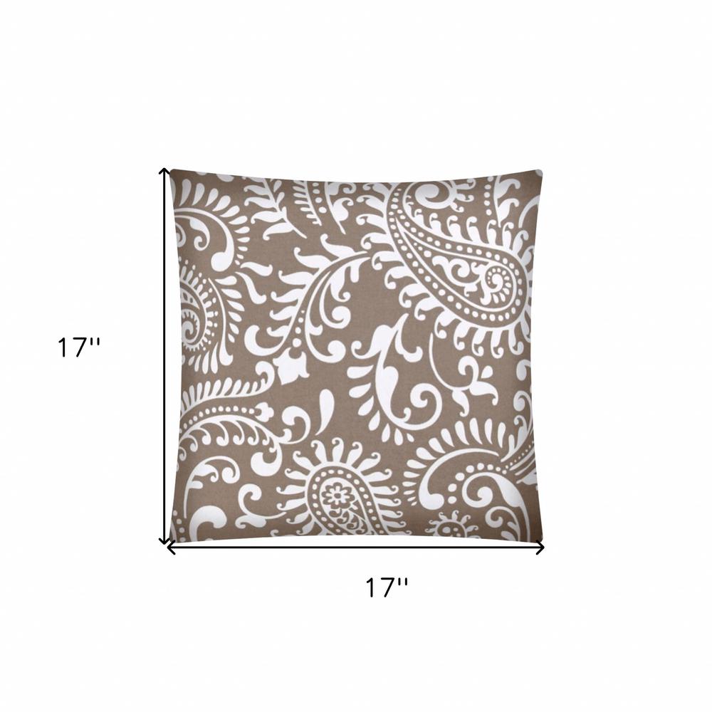 17x17 Taupe And White Zippered Polyester Paisley Throw Pillow Cover. Picture 5