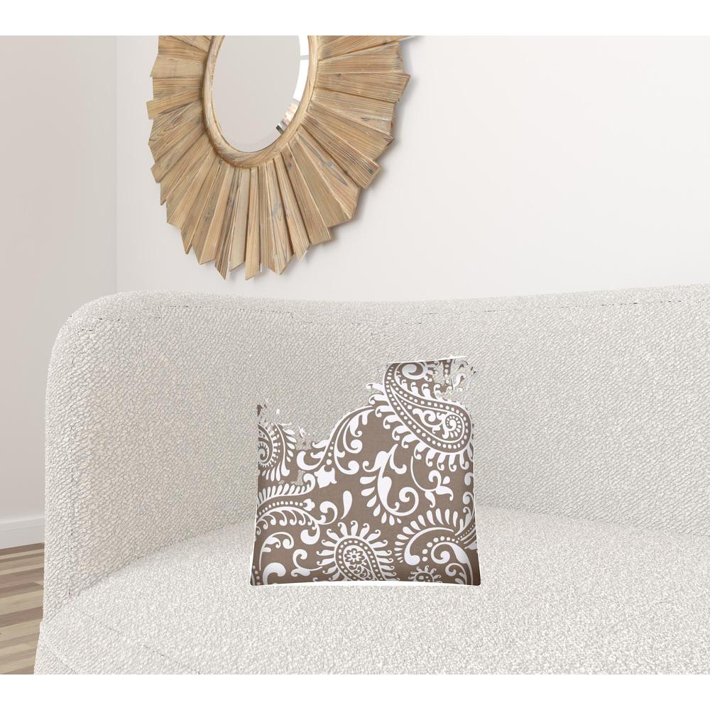 17x17 Taupe And White Zippered Polyester Paisley Throw Pillow Cover. Picture 3