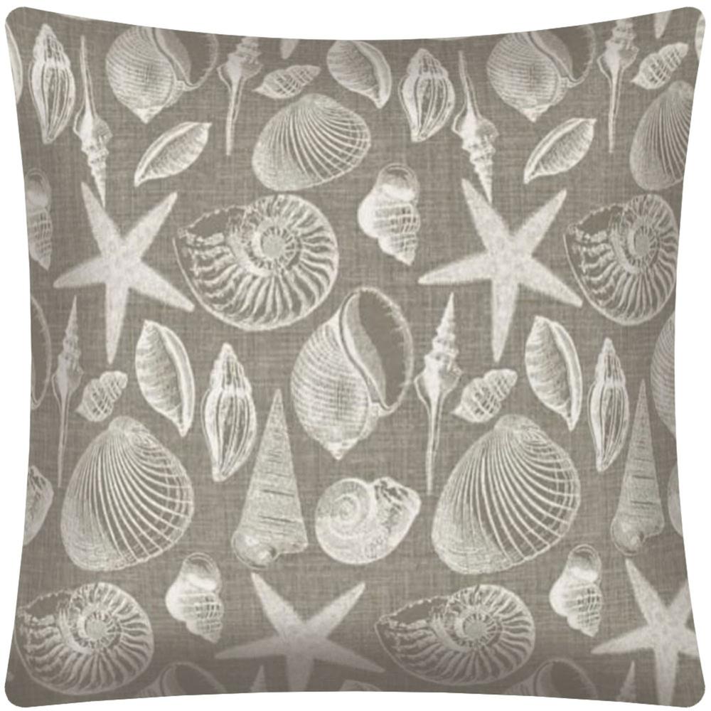 17" X 17" Cream, Gray Seashells Zippered Polyester Coastal Throw Pillow Cover. Picture 1