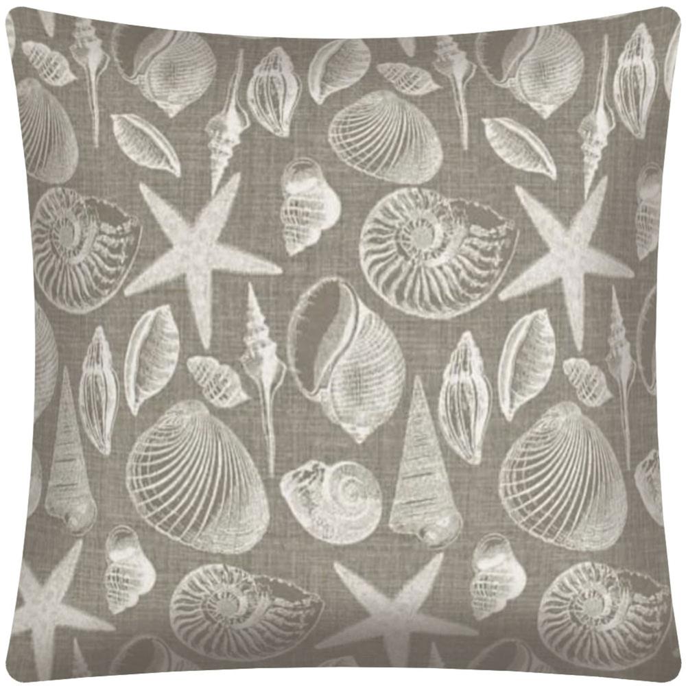 17" X 17" Cream, Gray Seashells Zippered Polyester Coastal Throw Pillow Cover. Picture 2