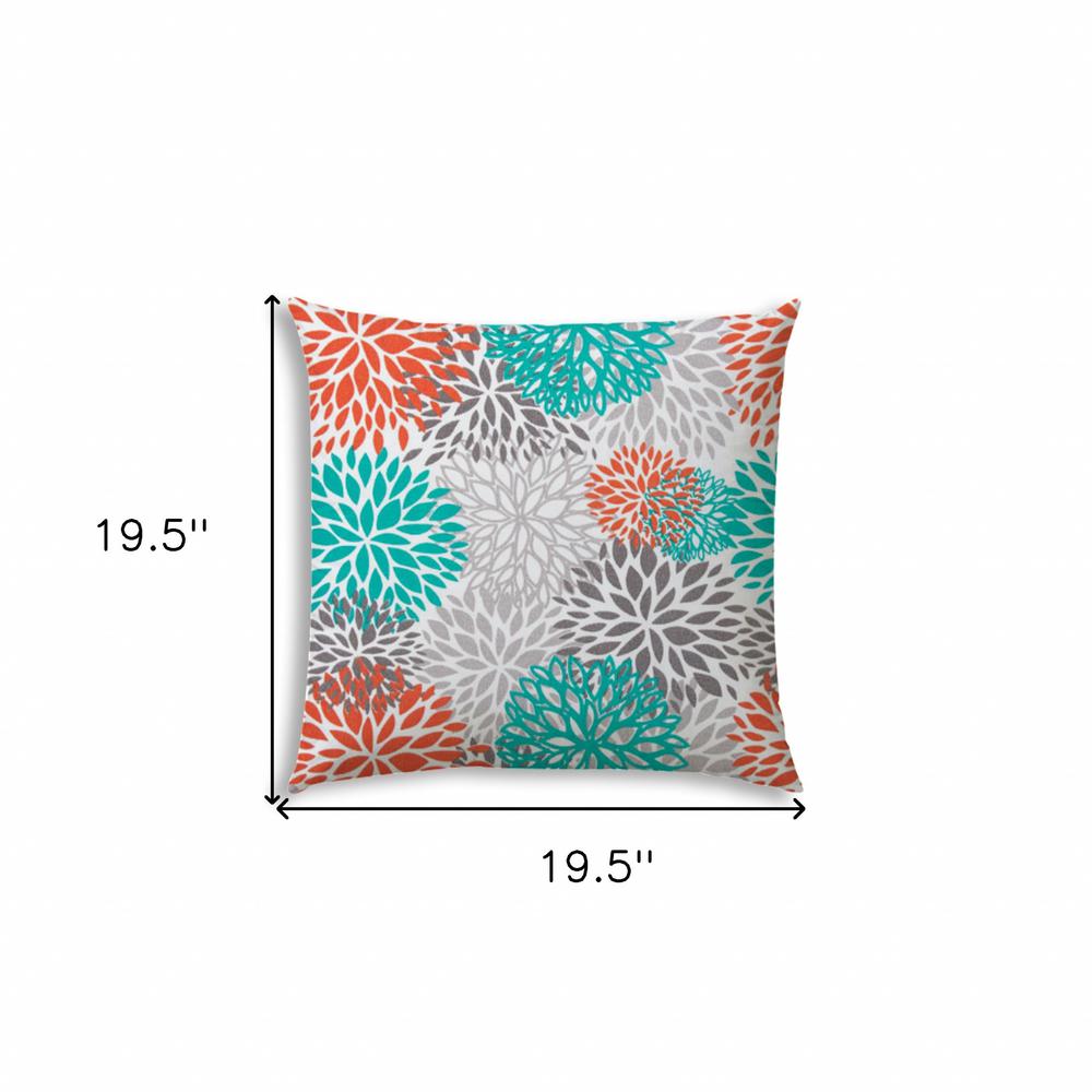 20" X 20" Orange Teal And White Zippered Polyester Floral Throw Pillow Cover. Picture 7