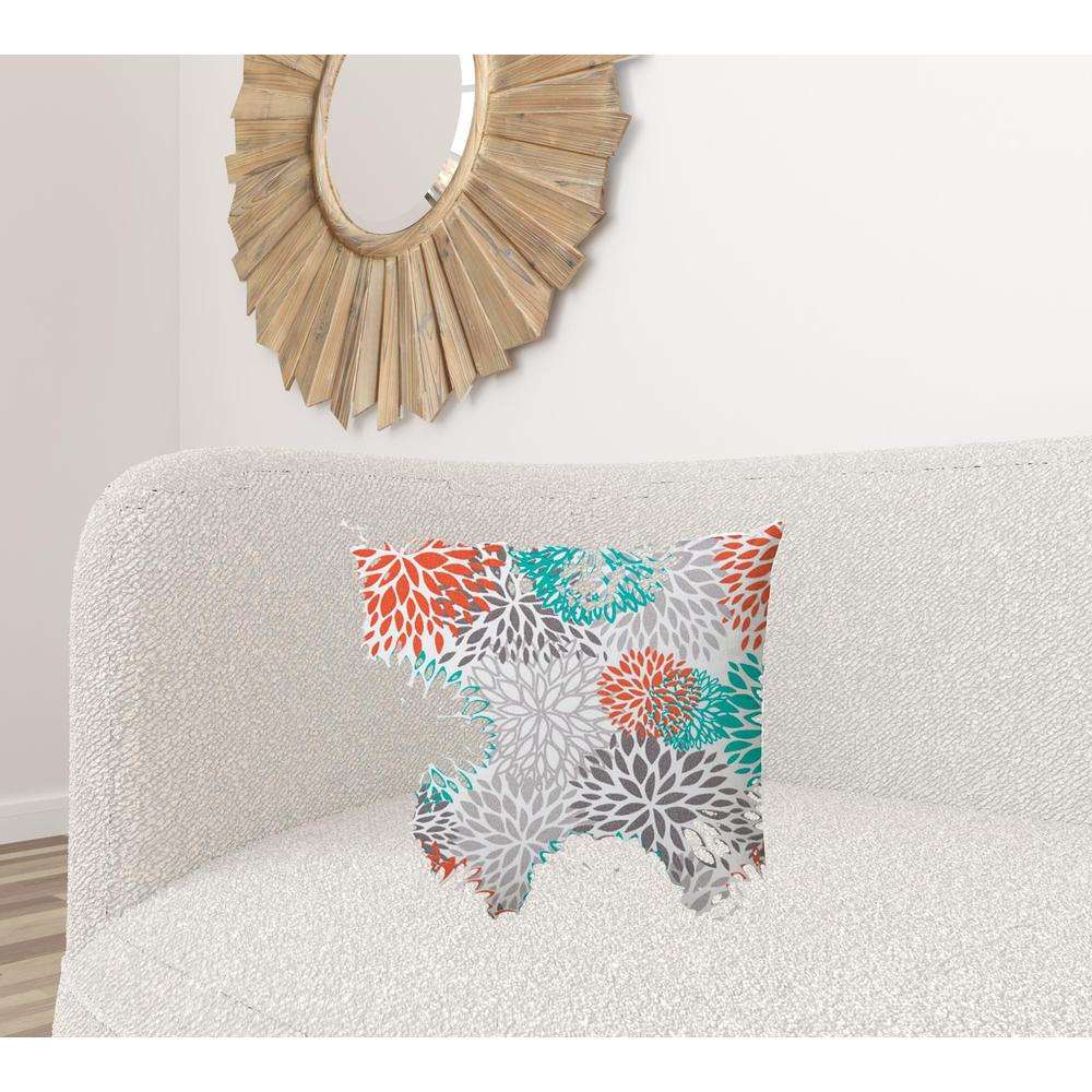 20" X 20" Orange Teal And White Zippered Polyester Floral Throw Pillow Cover. Picture 3