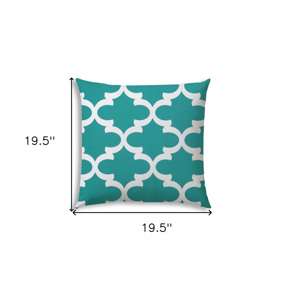 20" X 20" Turquoise And White Zippered Polyester Quatrefoil Throw Pillow Cover. Picture 7