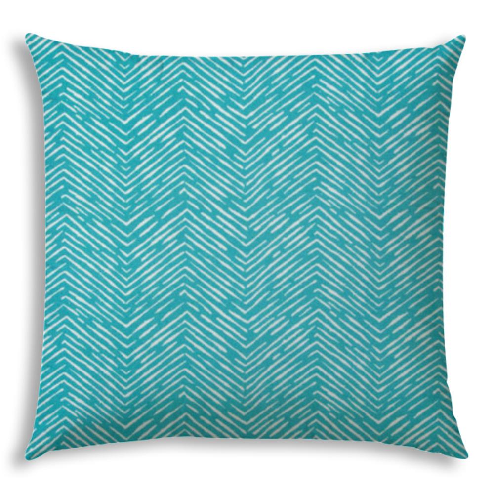 20" X 20" Turquoise And White Zippered Polyester Chevron Throw Pillow Cover. Picture 2