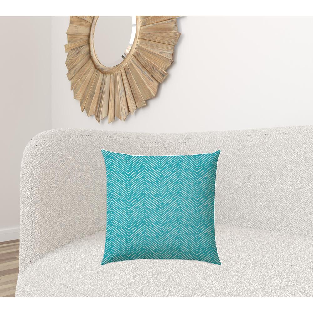 20" X 20" Turquoise And White Zippered Polyester Chevron Throw Pillow Cover. Picture 3