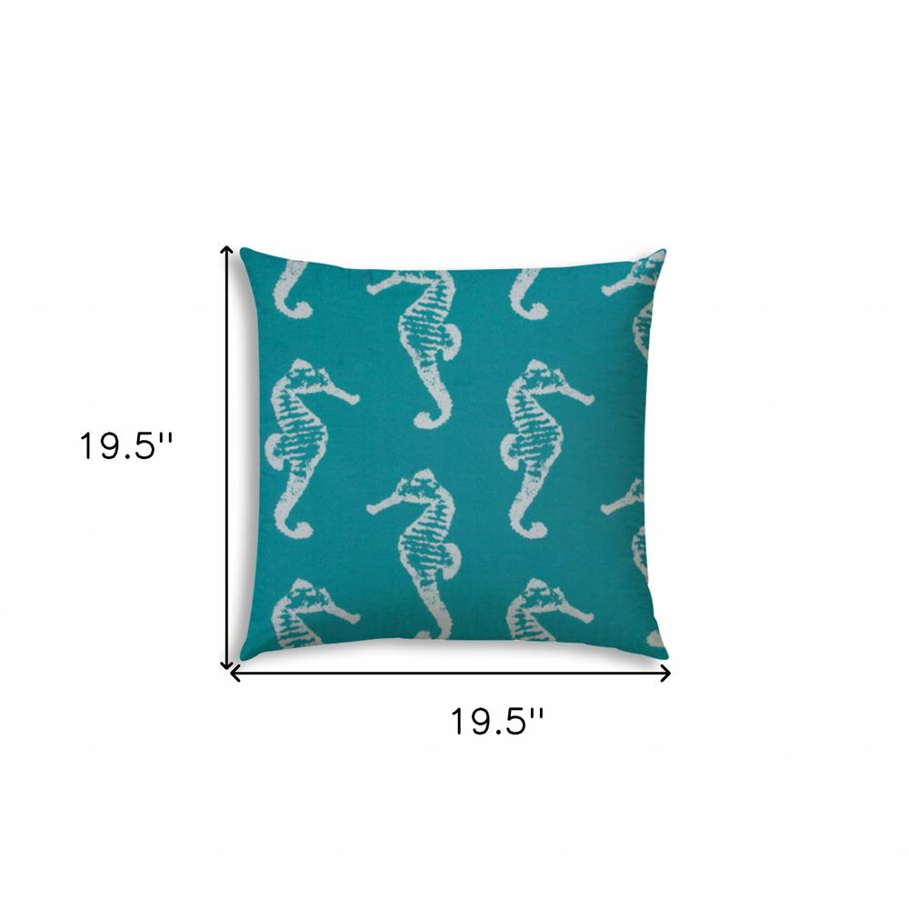 20" X 20" Turquoise And White Zippered Polyester Coastal Throw Pillow Cover. Picture 7