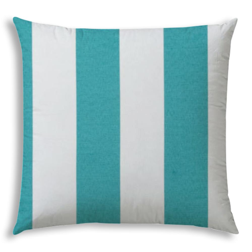 20" X 20" Turquoise And White Zippered Polyester Striped Throw Pillow Cover. Picture 2