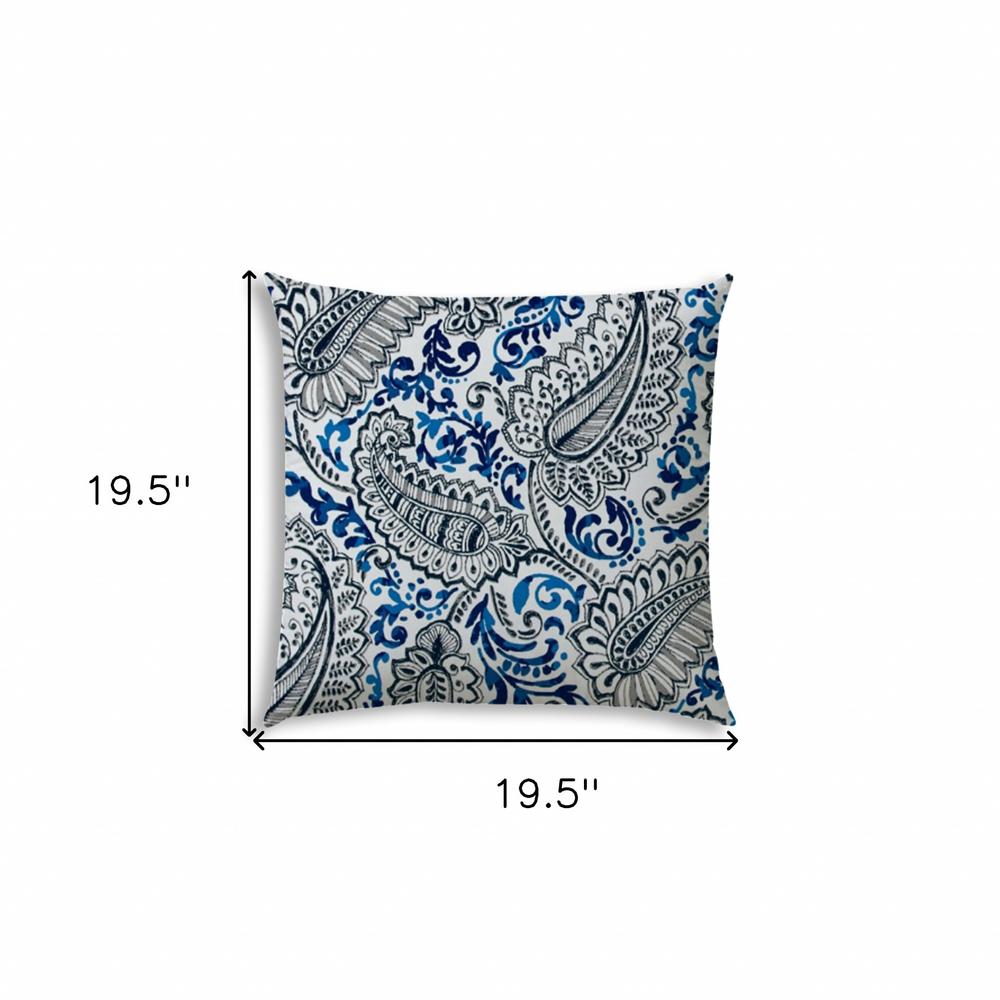 20" X 20" White Cobalt, Navy Blue Zippered Polyester Paisley Throw Pillow Cover. Picture 7